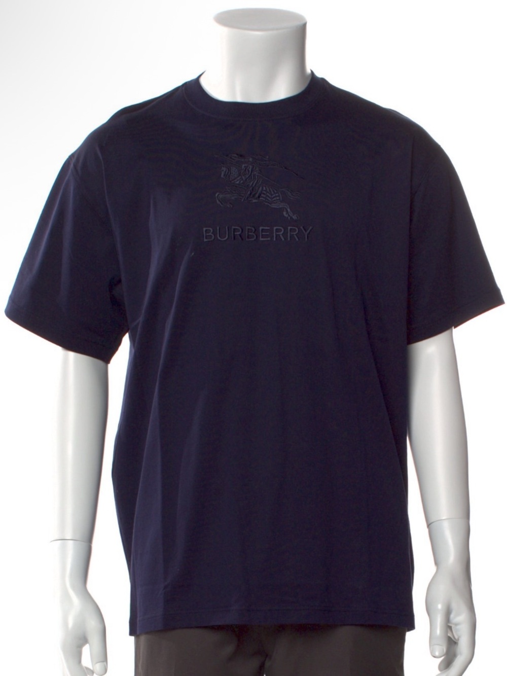 Burberry Navy Embossed Logo Crewneck Tee